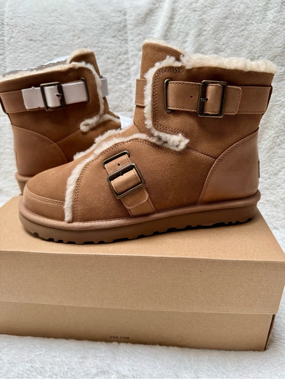 NWT - UGG Chestnut Suede Shearling Buckle Boot